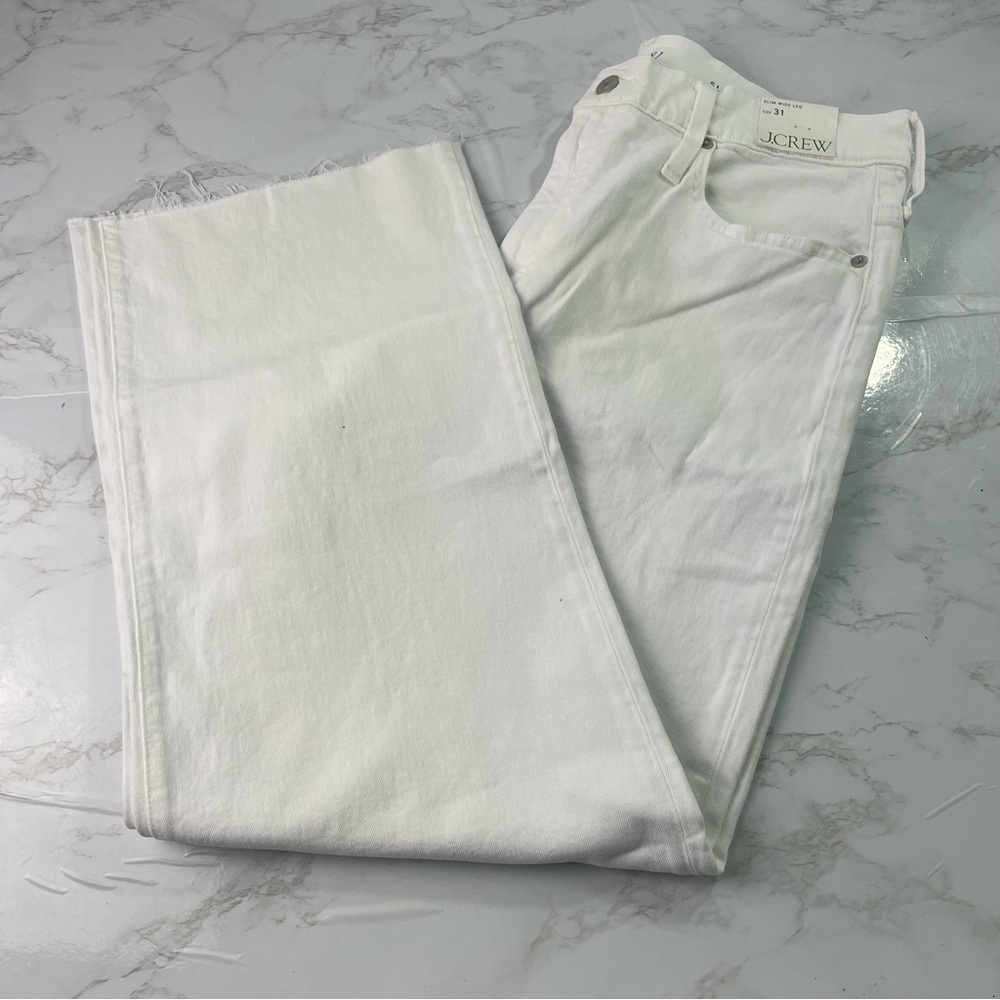 J.Crew Women’s White Slim Wide-Leg Raw Hem Jeans – Size 31 – NWT